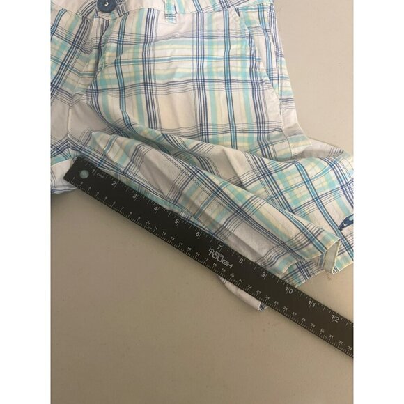O'Neill Shorts Ocean Blue White Plaid Bermuda 100% Cotton Sz 5 Beachy Coastal - Picture 9 of 10